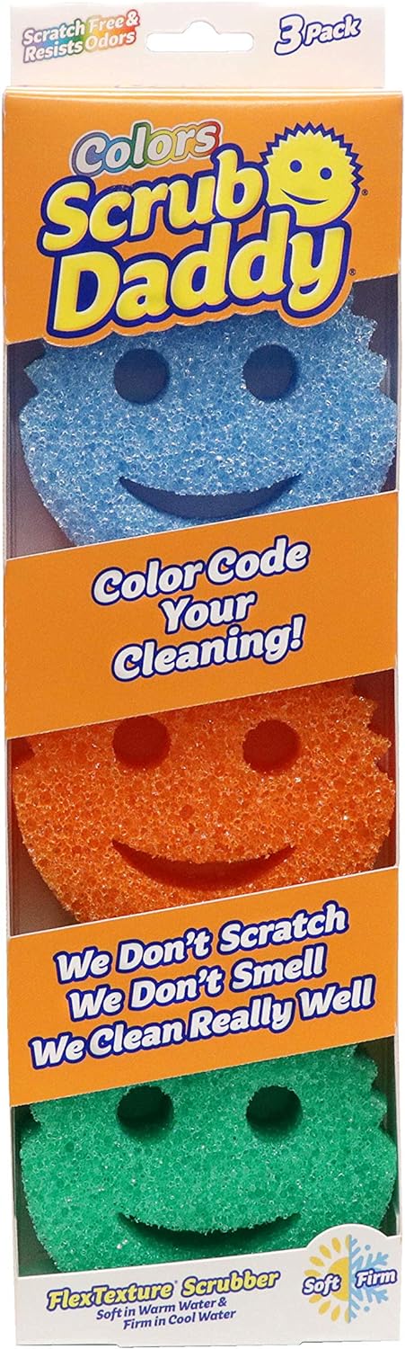 Scrub Daddy Colors 6 Pack - Vibrant Colour Scrub Daddy - Soft in Warm Water, Firm in Cold Water for Tough Cleaning - Colour Coded Cleaning