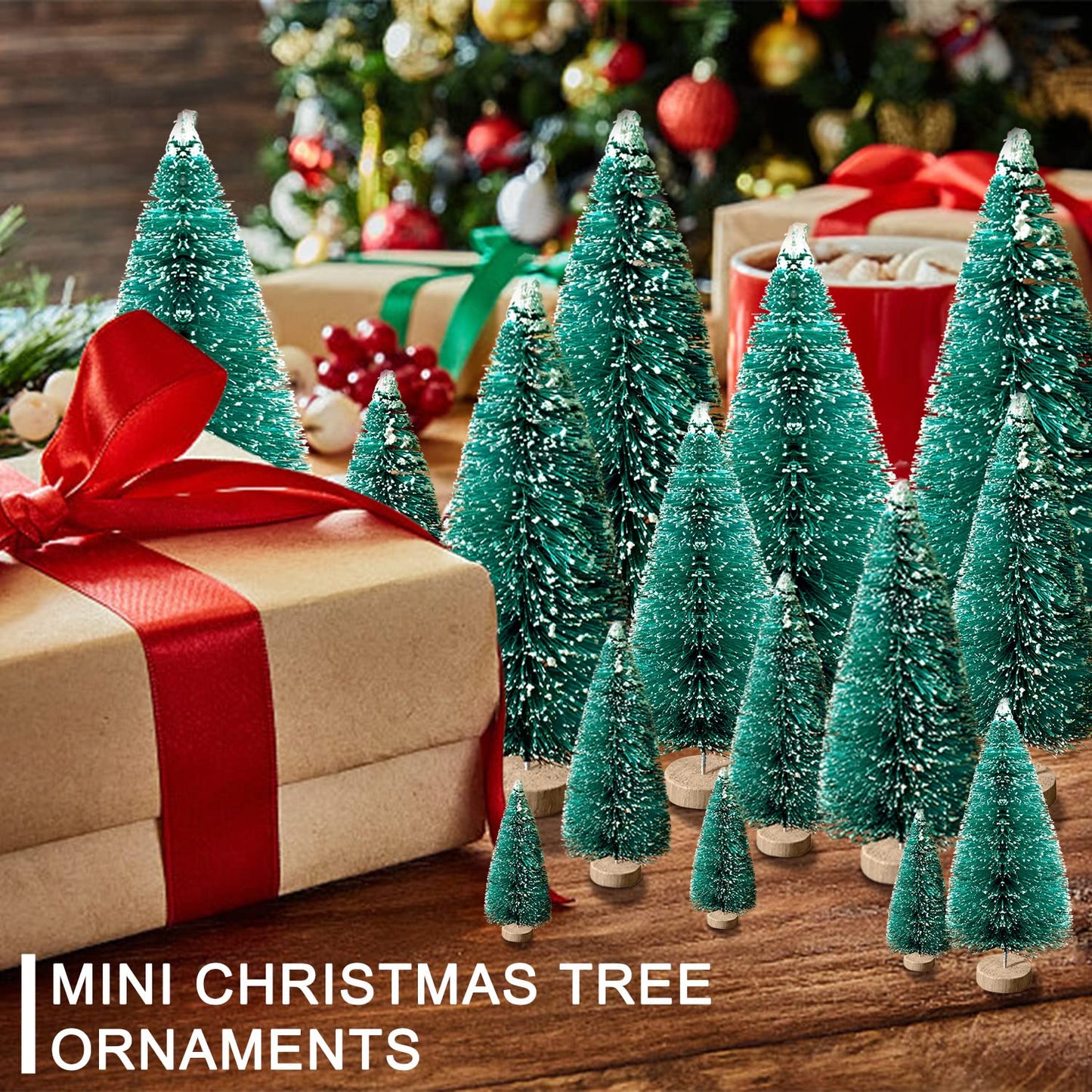 30Pcs Christmas Decorations Mini Christmas Trees, Artificial Christmas Tree Bottle Brush Trees with Wooden Base for Christmas Decor Christmas Party Home Table Craft