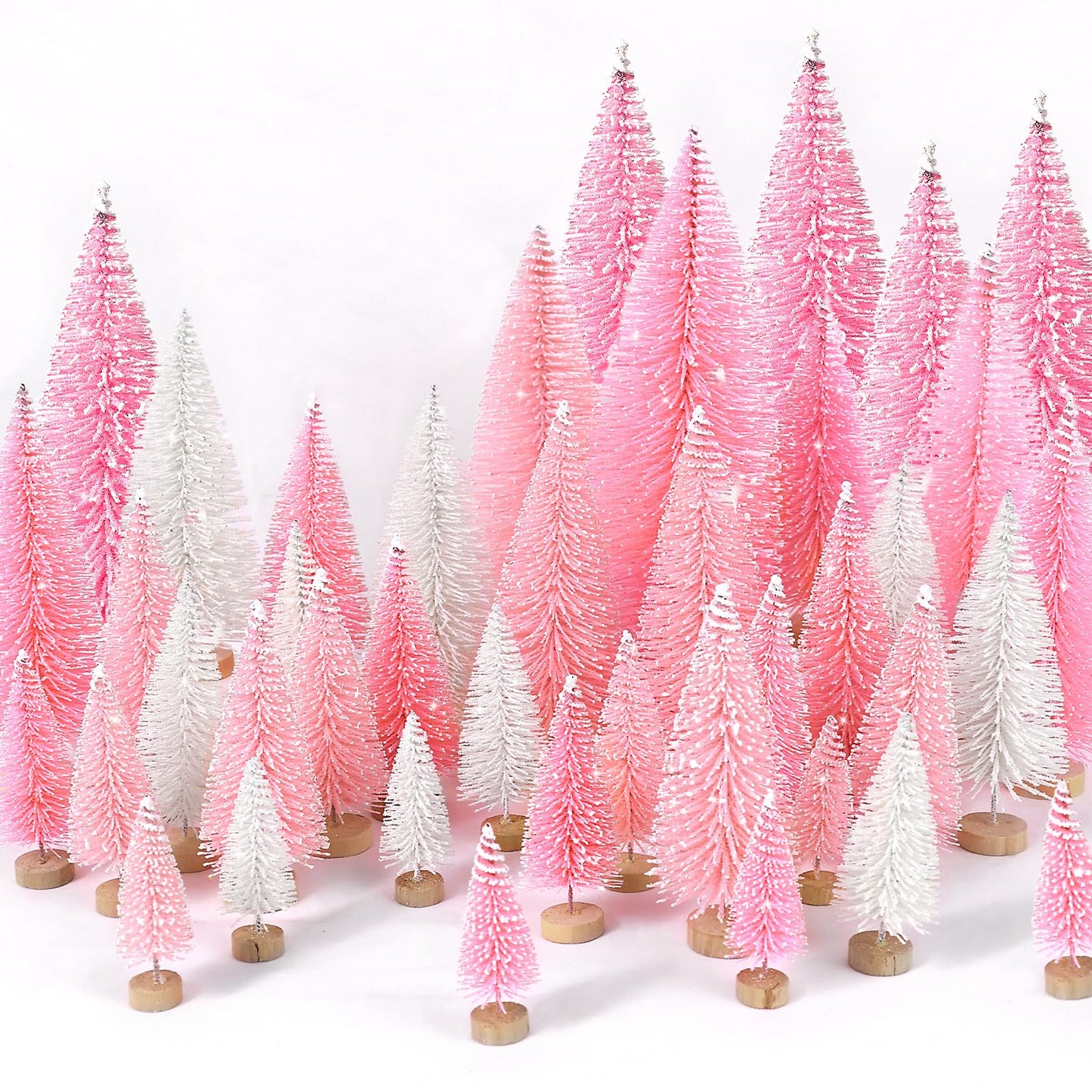 30Pcs Christmas Decorations Mini Christmas Trees, Artificial Christmas Tree Bottle Brush Trees with Wooden Base for Christmas Decor Christmas Party Home Table Craft