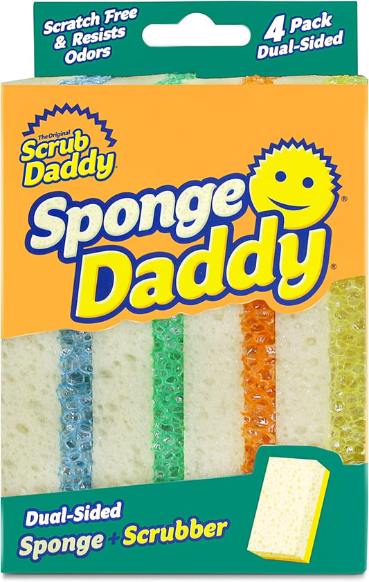 Sponge Daddy - Multipurpose Cleaning Scrubber and Sponge - One Side for Scrubbing, the Other for Mopping Up - Scratch Free, Odour Resistant - 4 Sponge Daddy Sponges