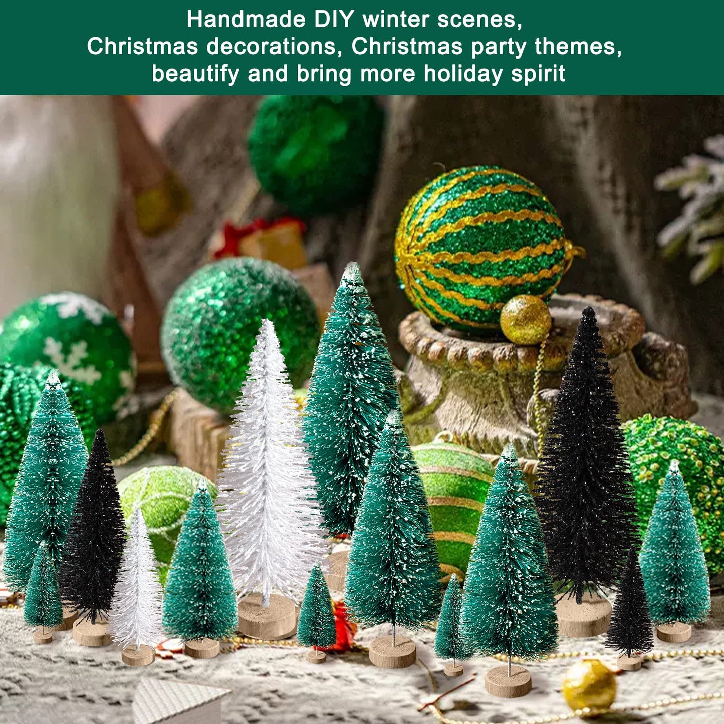 30Pcs Christmas Decorations Mini Christmas Trees, Artificial Christmas Tree Bottle Brush Trees with Wooden Base for Christmas Decor Christmas Party Home Table Craft