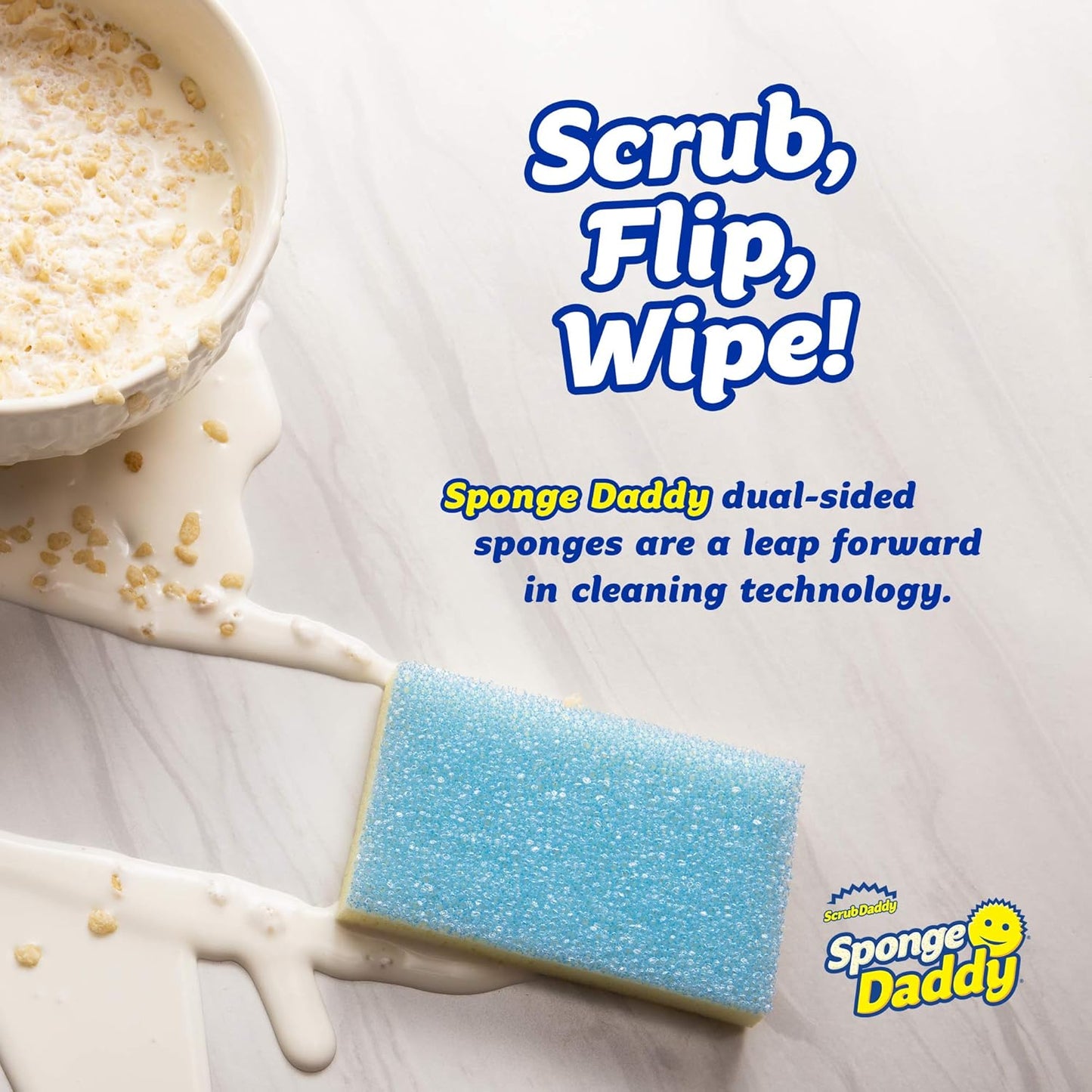 Sponge Daddy - Multipurpose Cleaning Scrubber and Sponge - One Side for Scrubbing, the Other for Mopping Up - Scratch Free, Odour Resistant - 4 Sponge Daddy Sponges