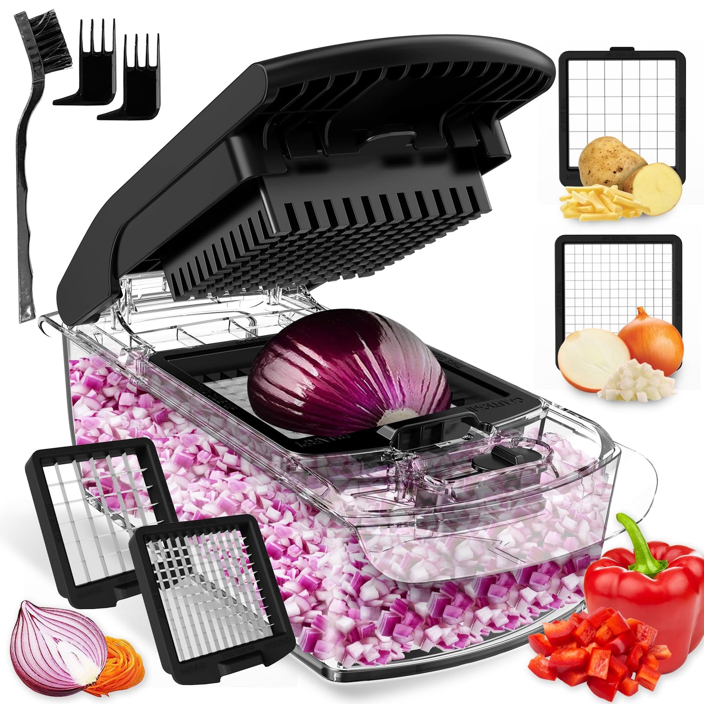 Fullstar Vegetable Chopper - Food Chopper - Onion Chopper - Vegetable Slicer & Spiralizer - Veggie Chopper with Container - Kitchen Gadgets - Home Essentials - Kitchen Accessories (4 in 1, White)