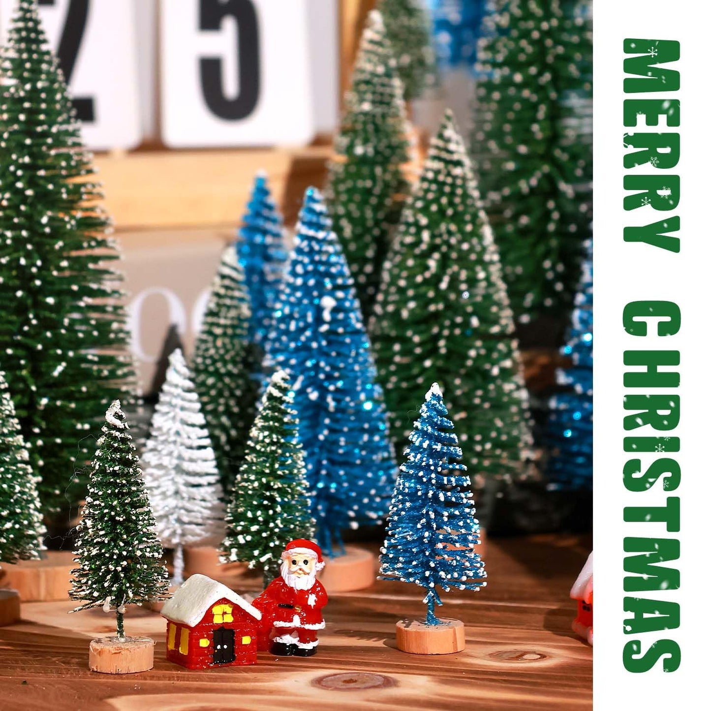 30Pcs Christmas Decorations Mini Christmas Trees, Artificial Christmas Tree Bottle Brush Trees with Wooden Base for Christmas Decor Christmas Party Home Table Craft