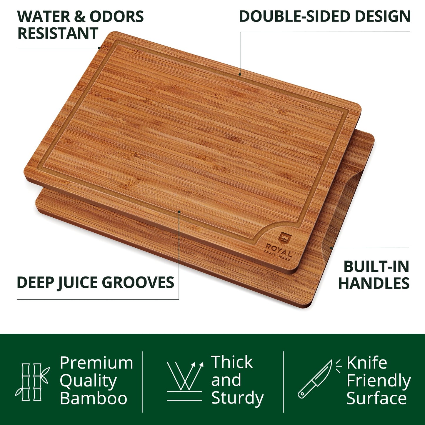 Wooden Cutting Boards for Kitchen Meal Prep & Serving - Bamboo Wood Cutting Board Set - Charcuterie & Chopping Butcher Block for Meat - Kitchen Gadgets Gift