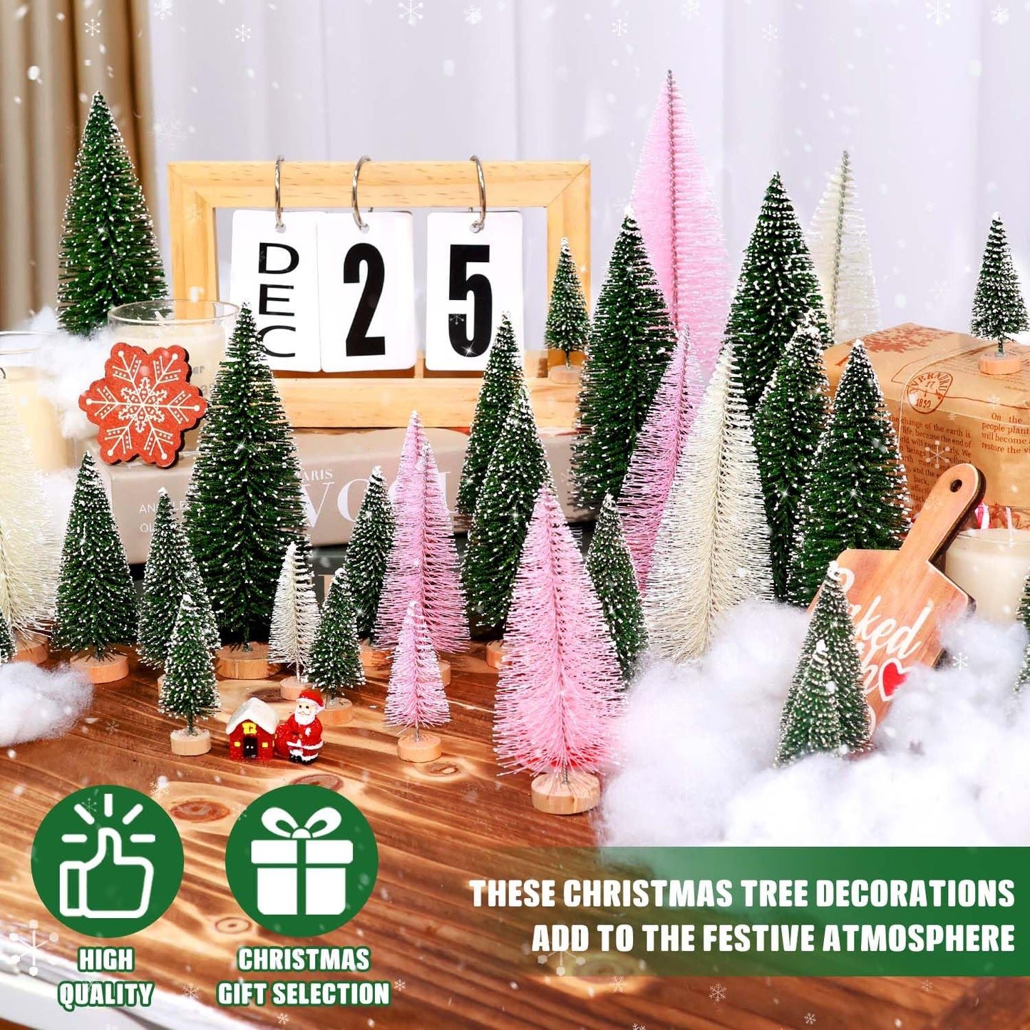 30Pcs Christmas Decorations Mini Christmas Trees, Artificial Christmas Tree Bottle Brush Trees with Wooden Base for Christmas Decor Christmas Party Home Table Craft