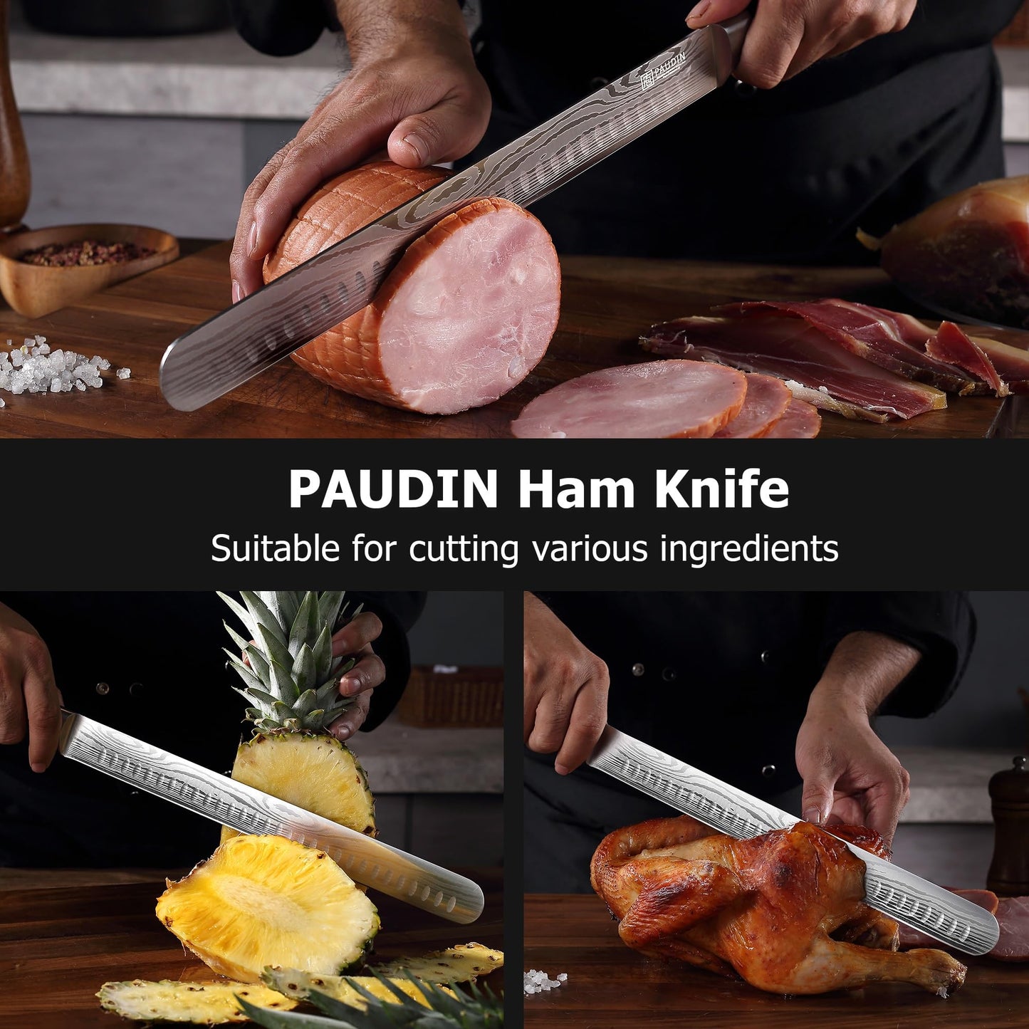 PAUDIN Kitchen Knife Set, 3 Piece High Carbon Stainless Steel Professional Chef Knife Set with Ultra Sharp Blade & Wooden Handle (Kitchen Knife Set 3 Pcs)