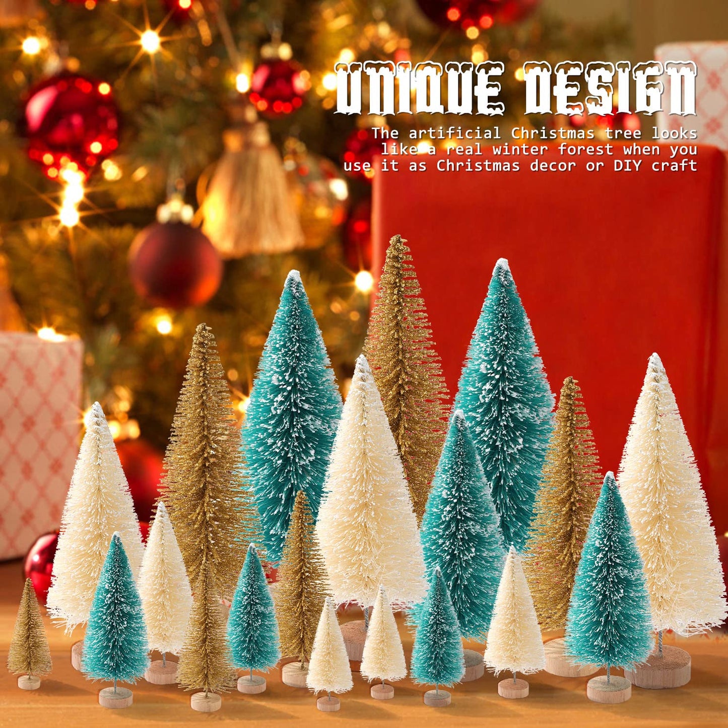 30Pcs Christmas Decorations Mini Christmas Trees, Artificial Christmas Tree Bottle Brush Trees with Wooden Base for Christmas Decor Christmas Party Home Table Craft