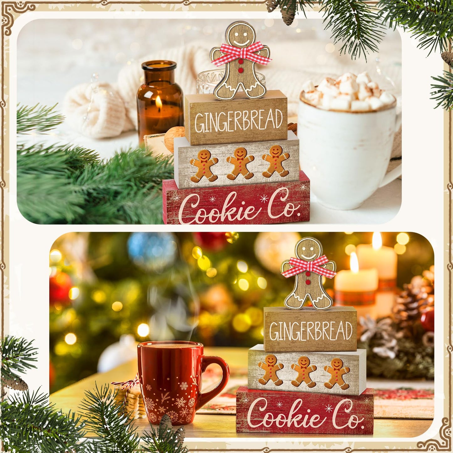 4 Pcs Wooden Christmas Tabletop Decor Christmas Tree Tiered Tray Decor Rustic Wood Christmas Tree Block Sign Gift Merry Christmas Centerpiece Farmhouse Christmas Table Decor