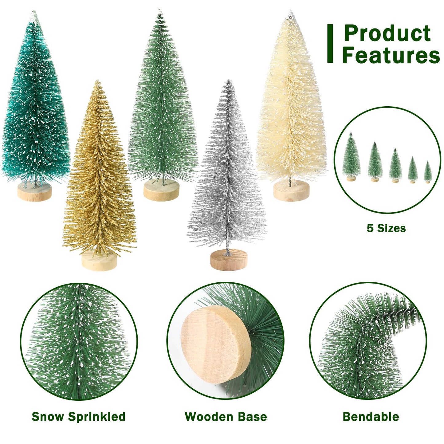 30Pcs Christmas Decorations Mini Christmas Trees, Artificial Christmas Tree Bottle Brush Trees with Wooden Base for Christmas Decor Christmas Party Home Table Craft