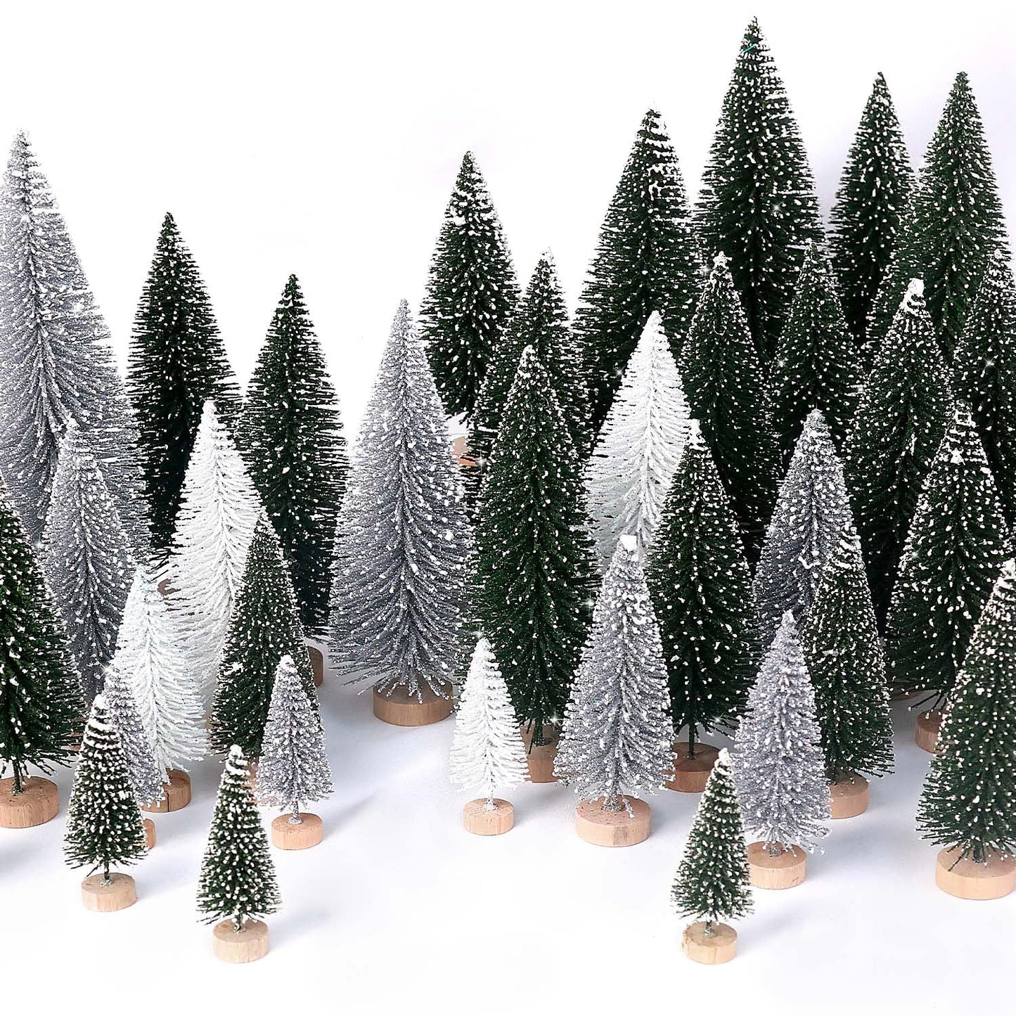 30Pcs Christmas Decorations Mini Christmas Trees, Artificial Christmas Tree Bottle Brush Trees with Wooden Base for Christmas Decor Christmas Party Home Table Craft