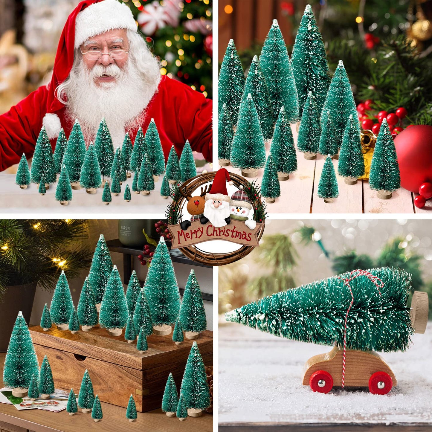 30Pcs Christmas Decorations Mini Christmas Trees, Artificial Christmas Tree Bottle Brush Trees with Wooden Base for Christmas Decor Christmas Party Home Table Craft