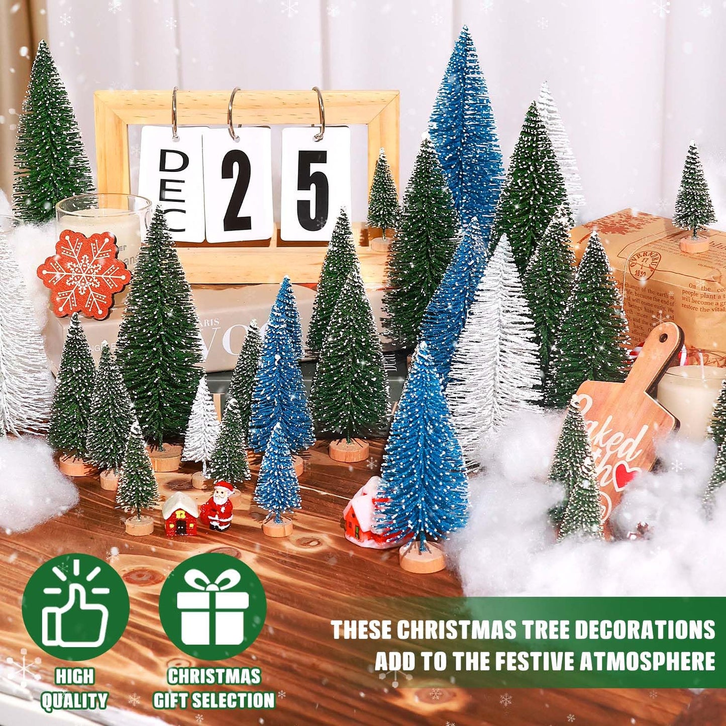 30Pcs Christmas Decorations Mini Christmas Trees, Artificial Christmas Tree Bottle Brush Trees with Wooden Base for Christmas Decor Christmas Party Home Table Craft