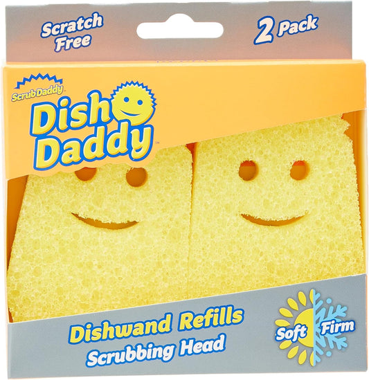 Scrub Daddy Dish Wand Scrubbing Brush Replacement Heads, Soap Dispensing Dish Brushes, Texture Changing Washing Up Sponges, Detachable Dish Daddy Head Sponge Refills, Yellow 2 Pack