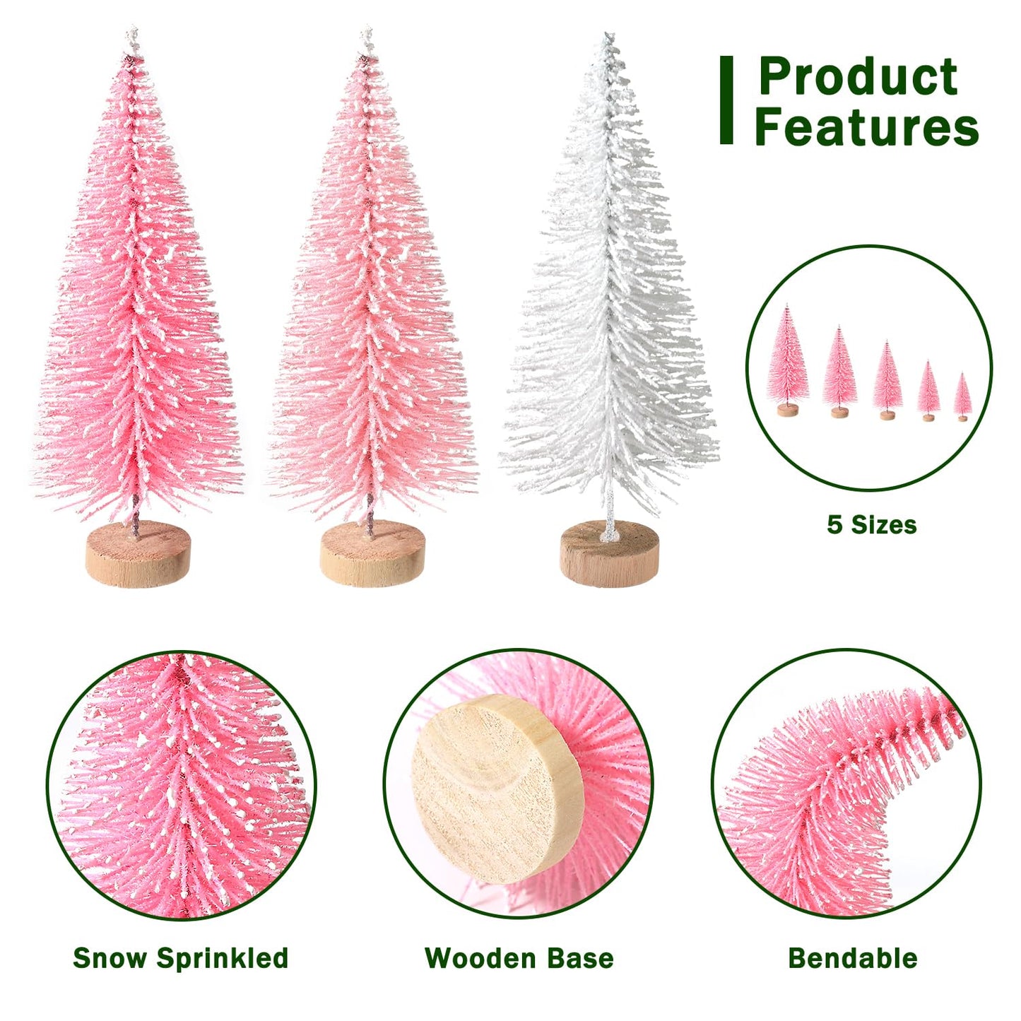 30Pcs Christmas Decorations Mini Christmas Trees, Artificial Christmas Tree Bottle Brush Trees with Wooden Base for Christmas Decor Christmas Party Home Table Craft