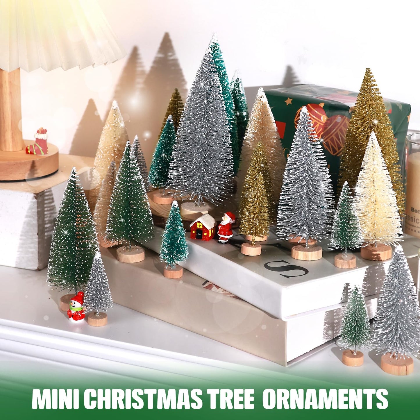 30Pcs Christmas Decorations Mini Christmas Trees, Artificial Christmas Tree Bottle Brush Trees with Wooden Base for Christmas Decor Christmas Party Home Table Craft