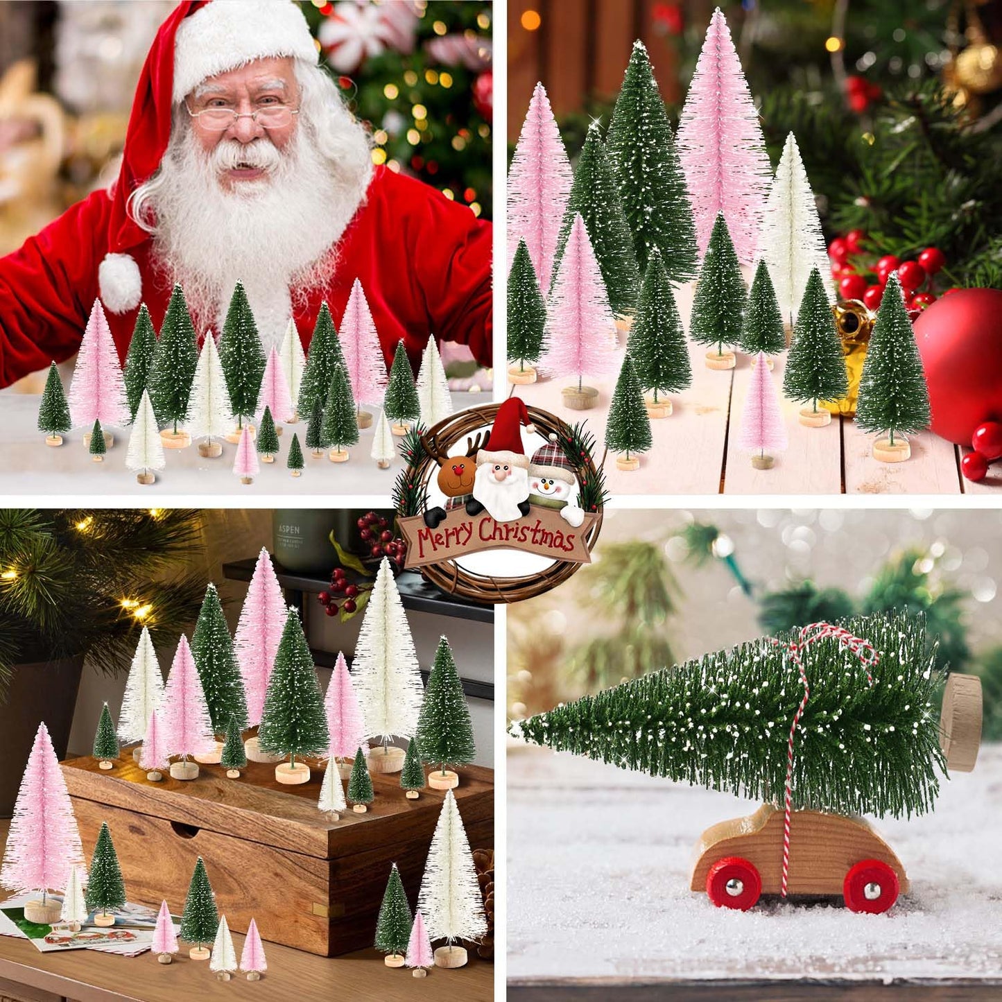 30Pcs Christmas Decorations Mini Christmas Trees, Artificial Christmas Tree Bottle Brush Trees with Wooden Base for Christmas Decor Christmas Party Home Table Craft