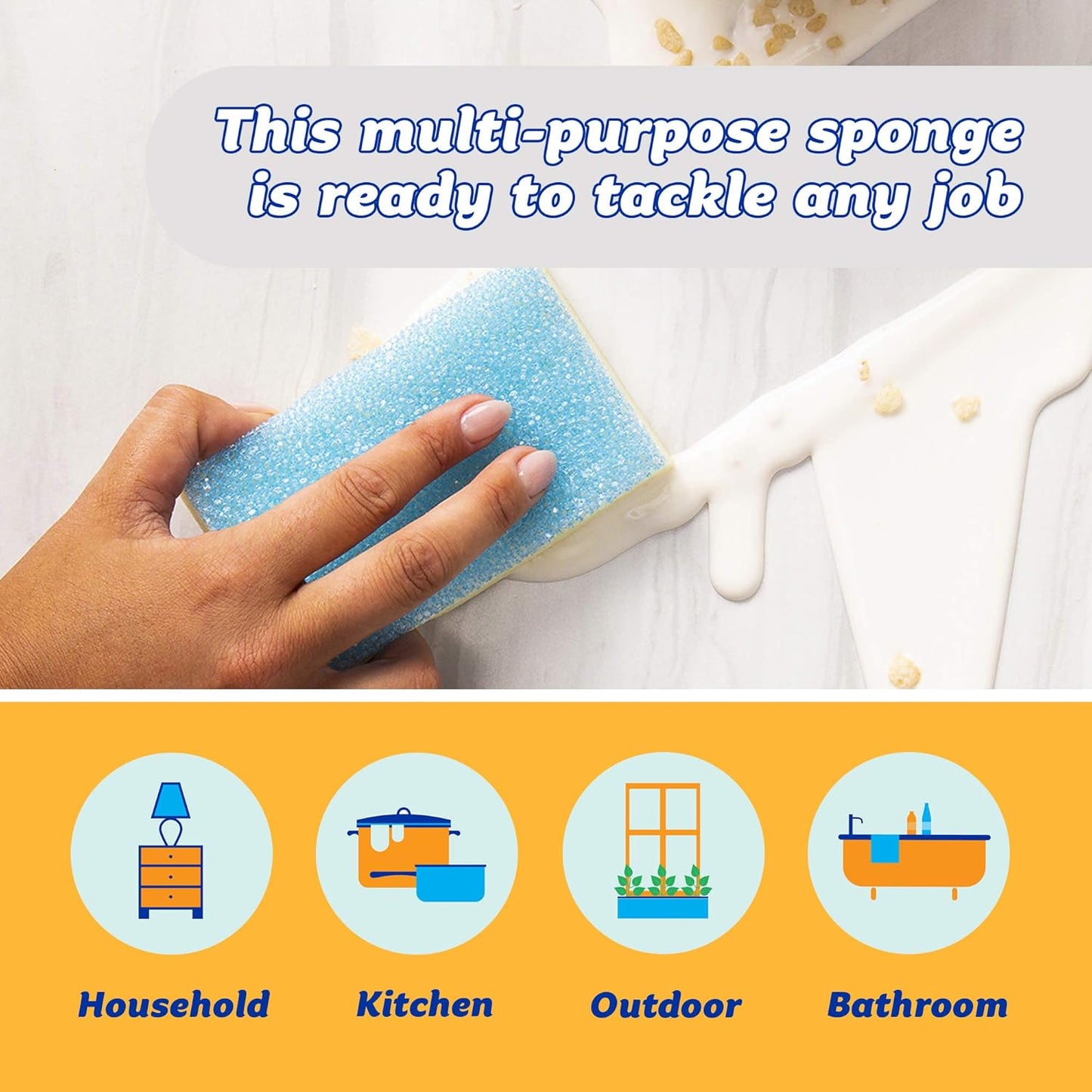 Sponge Daddy - Multipurpose Cleaning Scrubber and Sponge - One Side for Scrubbing, the Other for Mopping Up - Scratch Free, Odour Resistant - 4 Sponge Daddy Sponges