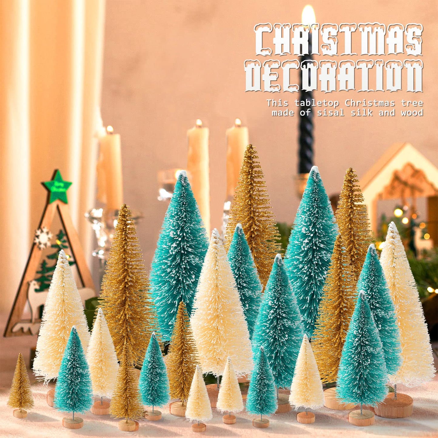 30Pcs Christmas Decorations Mini Christmas Trees, Artificial Christmas Tree Bottle Brush Trees with Wooden Base for Christmas Decor Christmas Party Home Table Craft