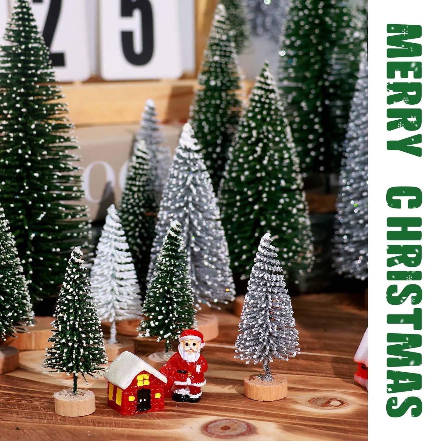 30Pcs Christmas Decorations Mini Christmas Trees, Artificial Christmas Tree Bottle Brush Trees with Wooden Base for Christmas Decor Christmas Party Home Table Craft