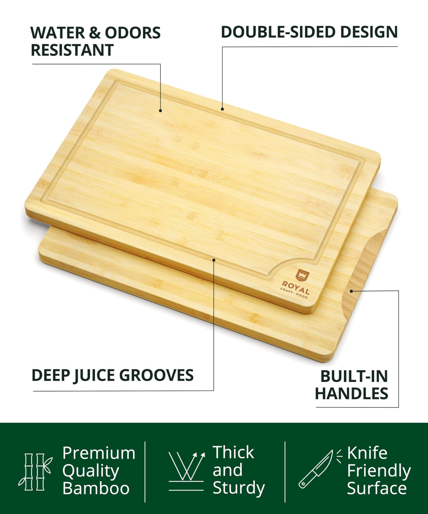 Wooden Cutting Boards for Kitchen Meal Prep & Serving - Bamboo Wood Cutting Board Set - Charcuterie & Chopping Butcher Block for Meat - Kitchen Gadgets Gift