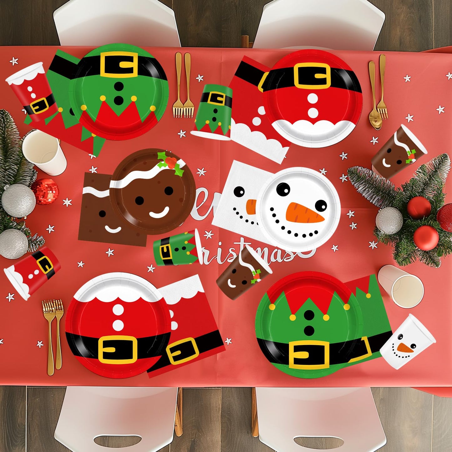 160pcs Christmas Paper Plates Napkins Christmas Party Supplies Santa Christmas Gingerbread Snowman Disposable Dinner Tableware Dessert Party Supplies Serve 40 Guests