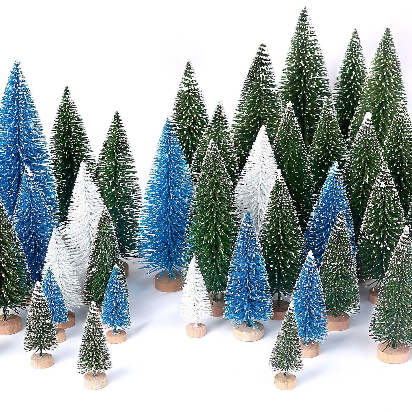 30Pcs Christmas Decorations Mini Christmas Trees, Artificial Christmas Tree Bottle Brush Trees with Wooden Base for Christmas Decor Christmas Party Home Table Craft