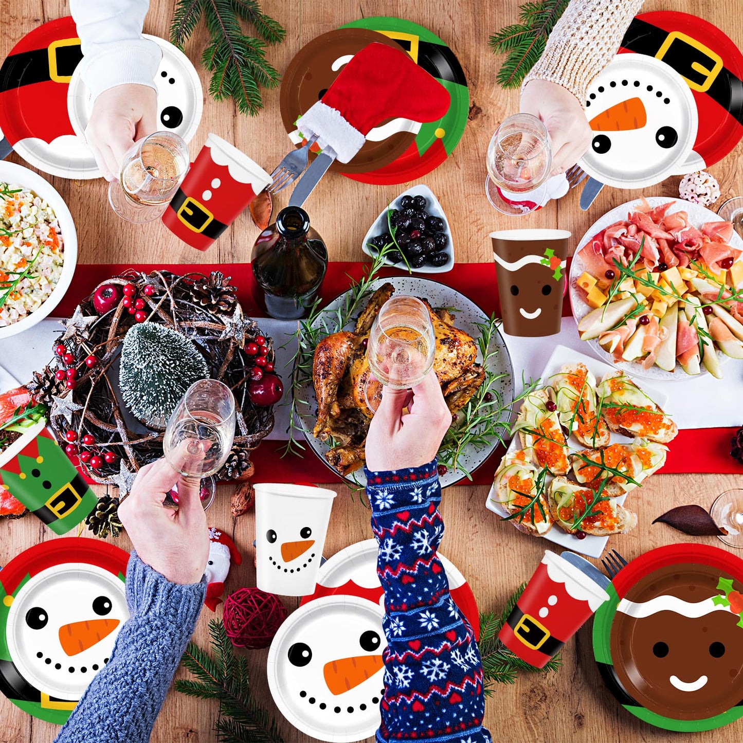 160pcs Christmas Paper Plates Napkins Christmas Party Supplies Santa Christmas Gingerbread Snowman Disposable Dinner Tableware Dessert Party Supplies Serve 40 Guests