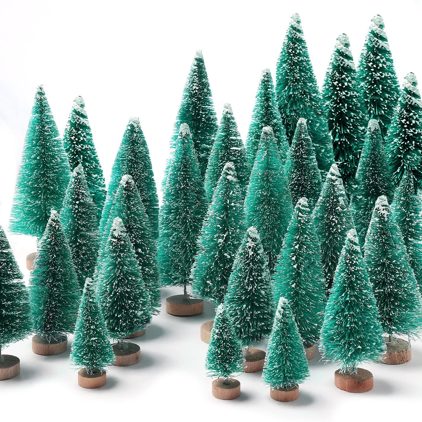 30Pcs Christmas Decorations Mini Christmas Trees, Artificial Christmas Tree Bottle Brush Trees with Wooden Base for Christmas Decor Christmas Party Home Table Craft